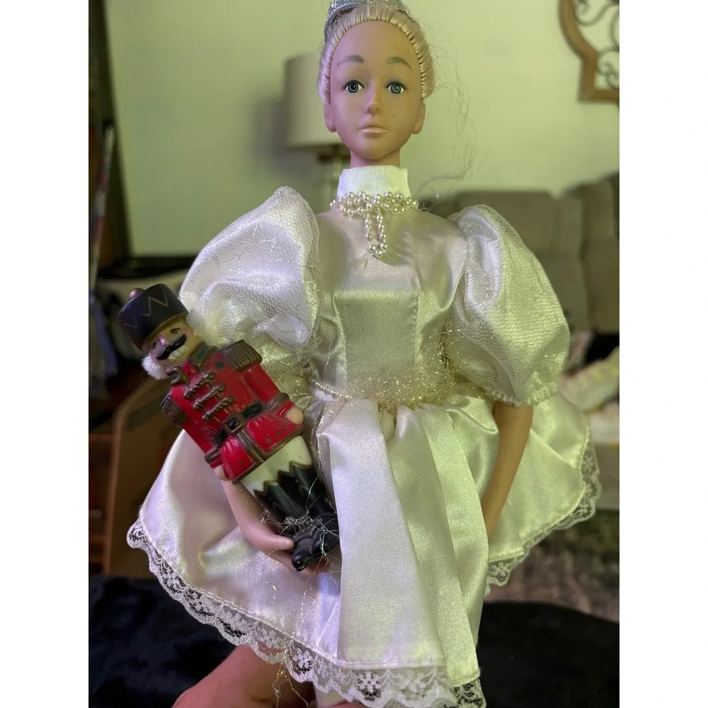 Vintage Porcelain Ballerina Doll with Nutcracker 16 inch Holiday Decor Cream Lac